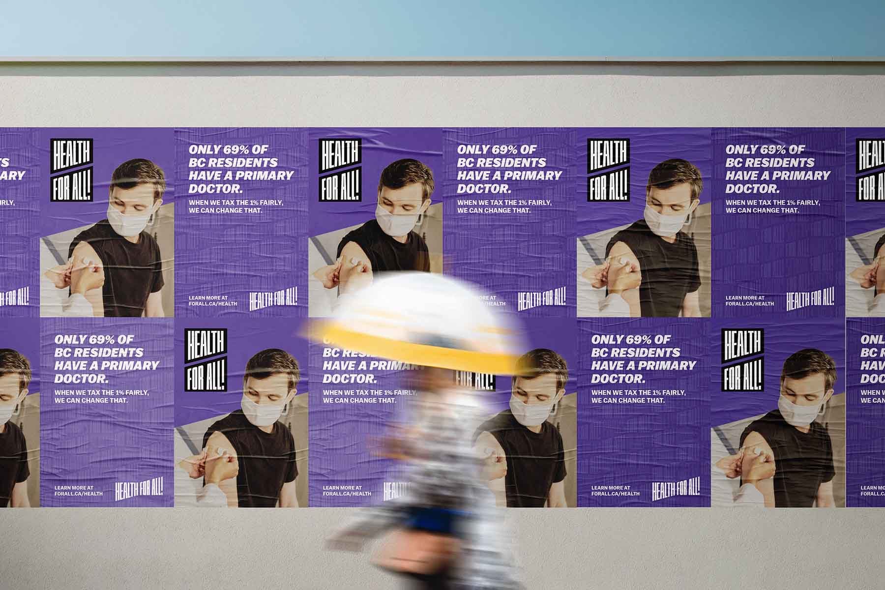 Mockup of posters glued on a wall with healthcare messaging.