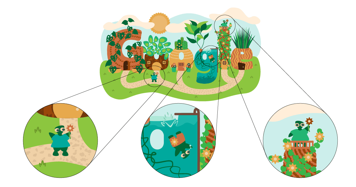 Zoom in windows highlight the characters featured in the illustration.