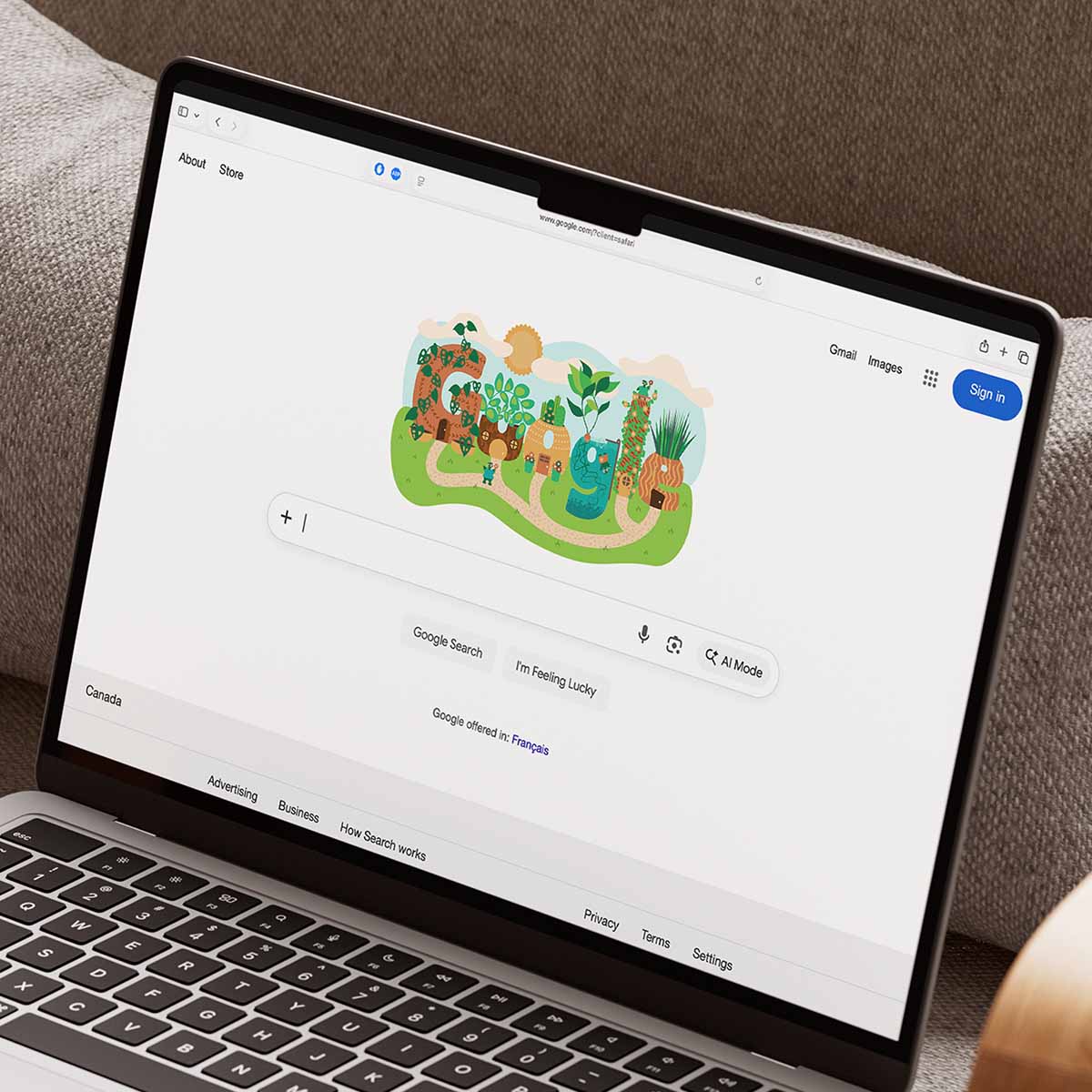 Google Doodle on Google home page on laptop screen